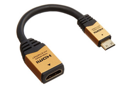 HORIC HDMI ミニ 変換アダプタ 7cm ゴールド HDMIタイプAメス-HDMIタイプC(mini)オス